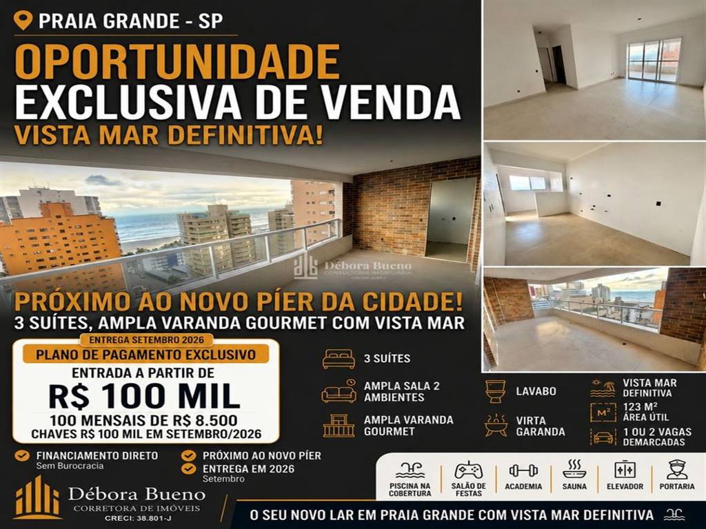 Apartamento com 3 quartos e 123 m² em Boqueirão, Praia Grande