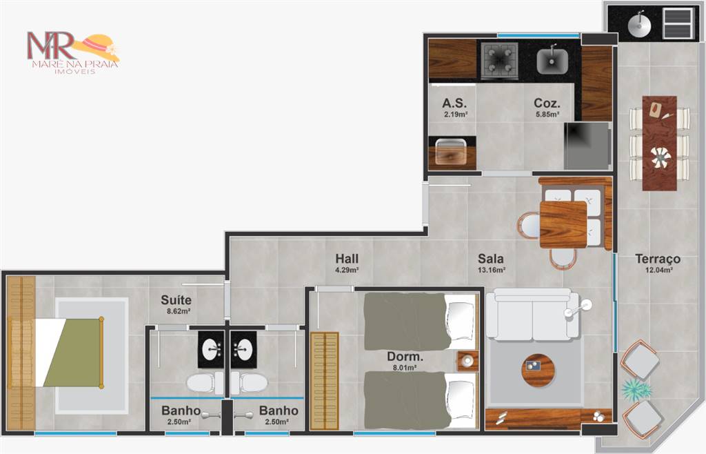 Apartamento com 2 quartos e 64 m² em Vila Guilhermina, Praia Grande