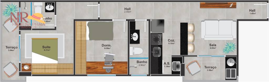 Apartamento com 2 quartos e 64 m² em Vila Guilhermina, Praia Grande