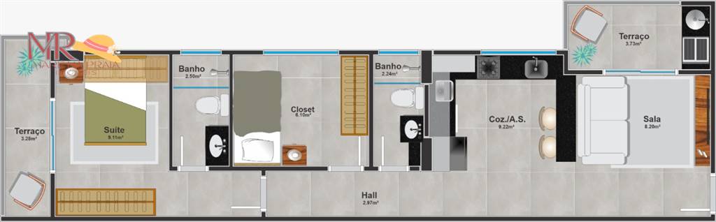 Apartamento com 2 quartos e 64 m² em Vila Guilhermina, Praia Grande