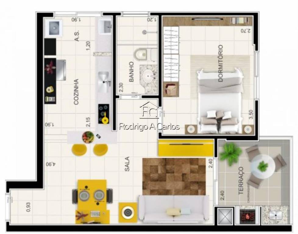 Apartamento com 1 quarto e 44 m² em Vila Guilhermina, Praia Grande