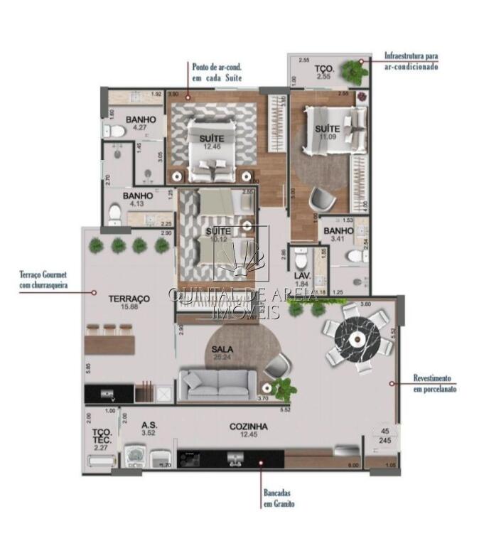 Apartamento com 3 quartos e 122 m² em Boqueirão, Praia Grande