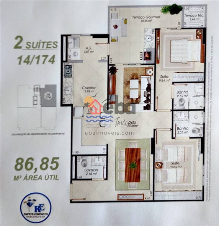 Apartamento com 2 quartos e 86 m² em Boqueirão, Praia Grande