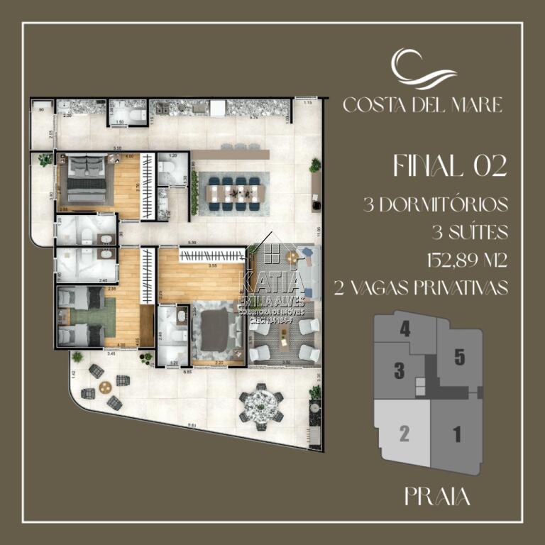 Apartamento com 3 quartos e 171 m² em Aviação, Praia Grande