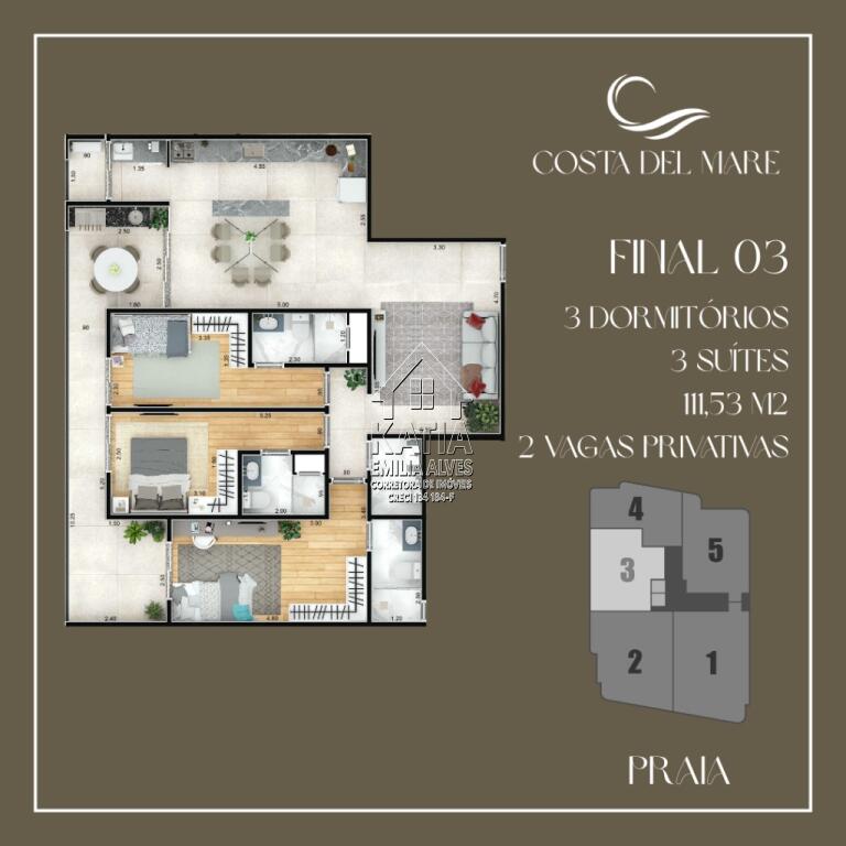 Apartamento com 3 quartos e 171 m² em Aviação, Praia Grande