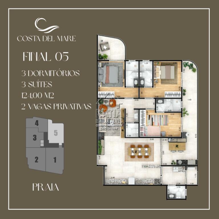 Apartamento com 3 quartos e 171 m² em Aviação, Praia Grande