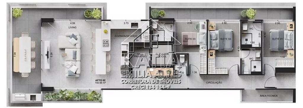 Apartamento com 3 quartos e 150 m² em Nova Mirim, Praia Grande