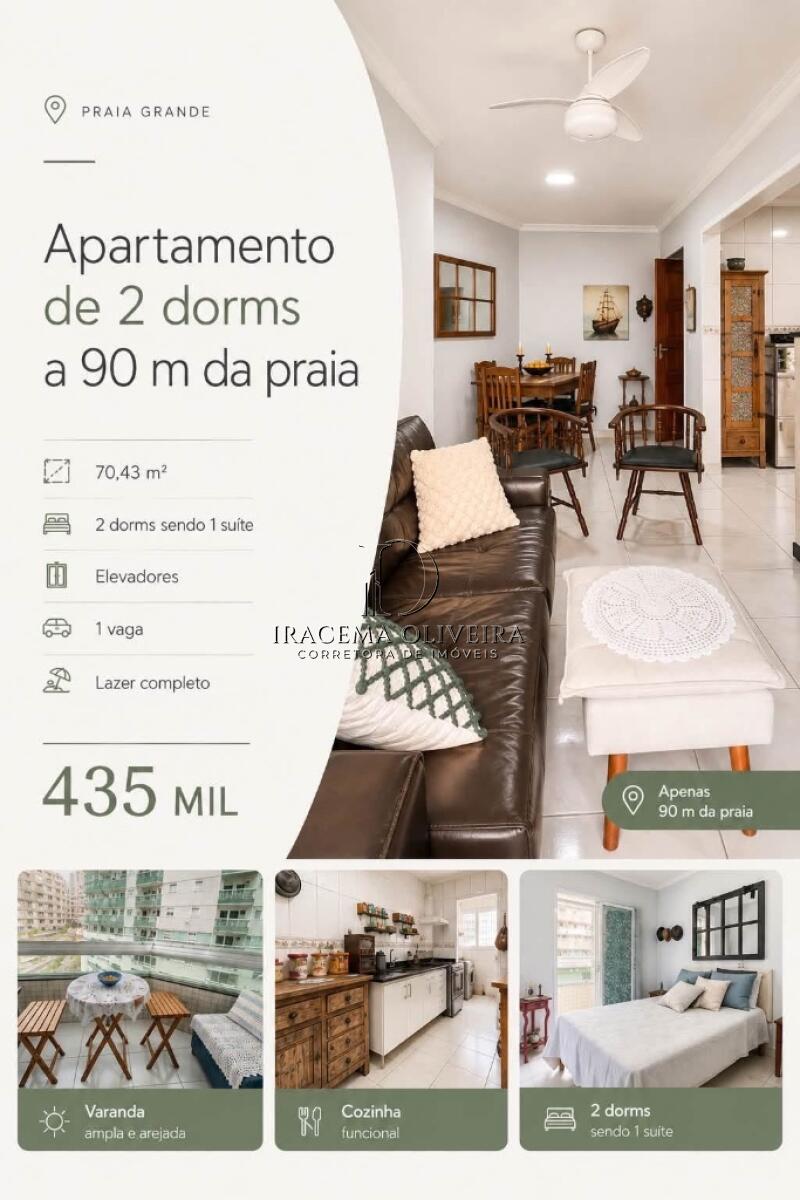 Apartamento com 2 quartos e 70 m² em Vila Caiçara, Praia Grande