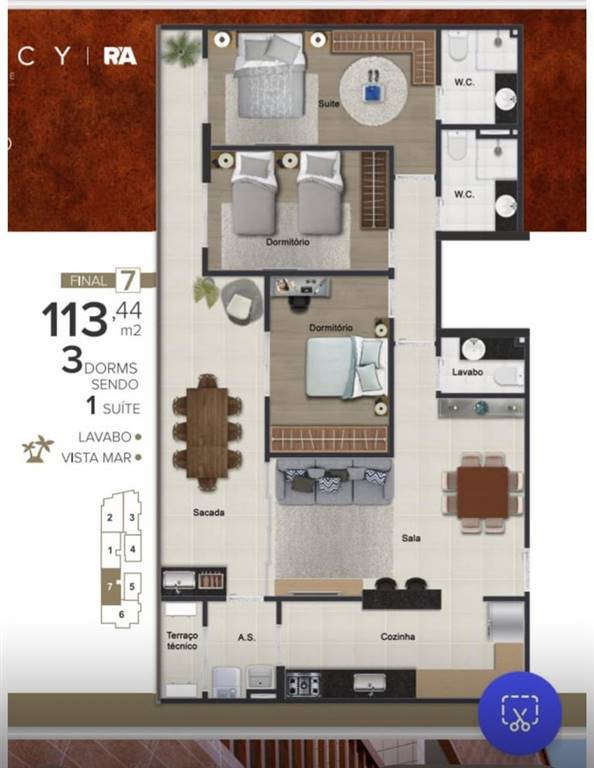 Apartamento com 3 quartos e 113 m² em Ocian, Praia Grande