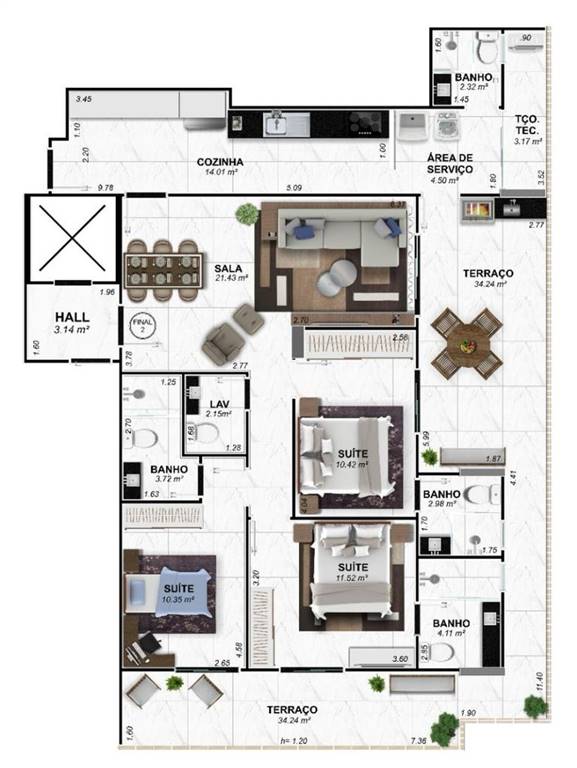 Apartamento com 3 quartos e 140 m² em Ocian, Praia Grande