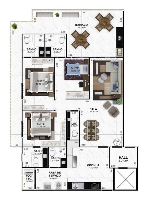 Apartamento com 4 quartos e 182 m² em Ocian, Praia Grande