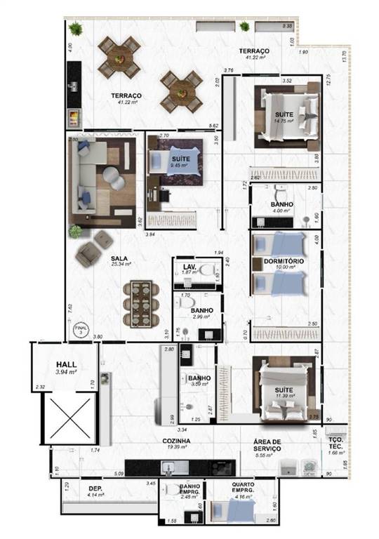 Apartamento com 4 quartos e 182 m² em Ocian, Praia Grande