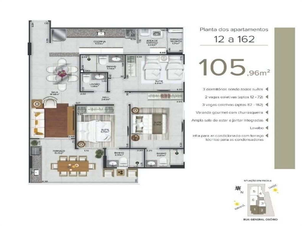 Apartamento com 3 quartos e 105 m² em Ocian, Praia Grande