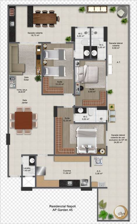 Apartamento com 3 quartos e 120 m² em Ocian, Praia Grande
