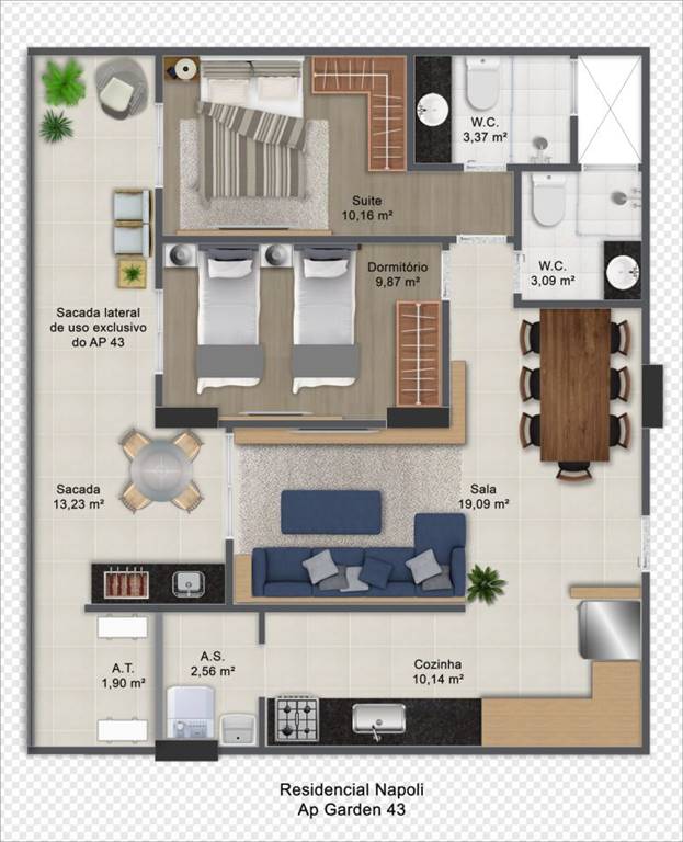 Apartamento com 3 quartos e 120 m² em Ocian, Praia Grande
