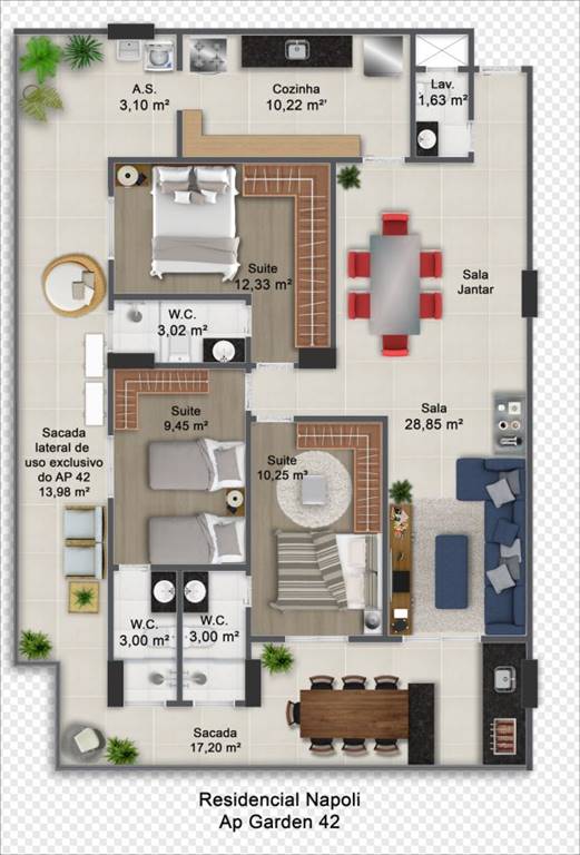 Apartamento com 3 quartos e 120 m² em Ocian, Praia Grande