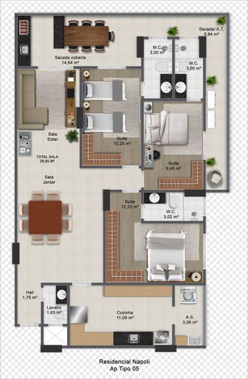 Apartamento com 3 quartos e 120 m² em Ocian, Praia Grande