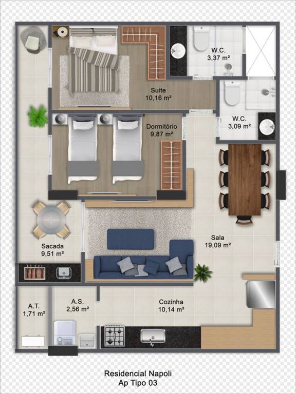 Apartamento com 3 quartos e 120 m² em Ocian, Praia Grande