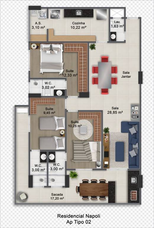 Apartamento com 3 quartos e 120 m² em Ocian, Praia Grande
