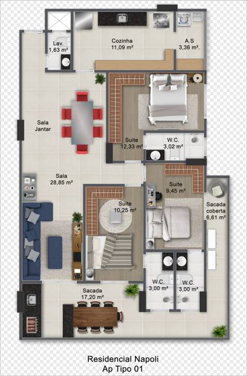 Apartamento com 3 quartos e 120 m² em Ocian, Praia Grande