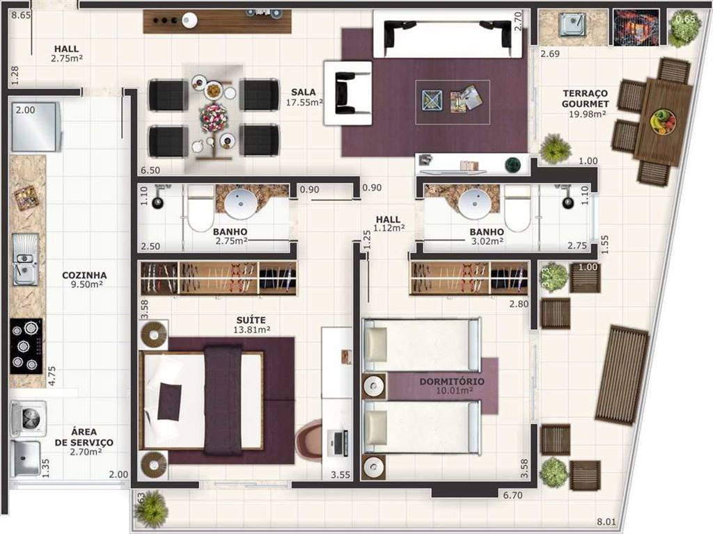 Apartamento com 2 quartos e 88 m² em Ocian, Praia Grande