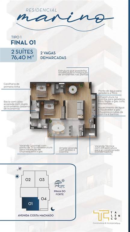 Apartamento com 2 quartos e 74 m² em Ocian, Praia Grande