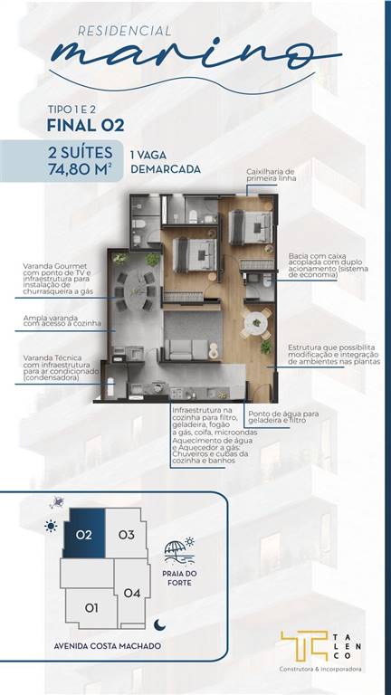 Apartamento com 2 quartos e 74 m² em Ocian, Praia Grande