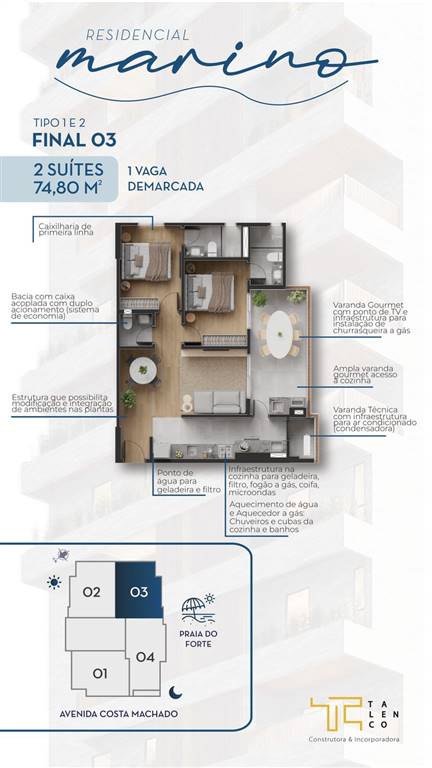Apartamento com 2 quartos e 74 m² em Ocian, Praia Grande