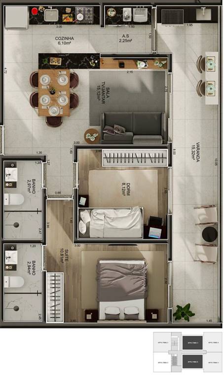 Apartamento com 2 quartos e 73 m² em Ocian, Praia Grande