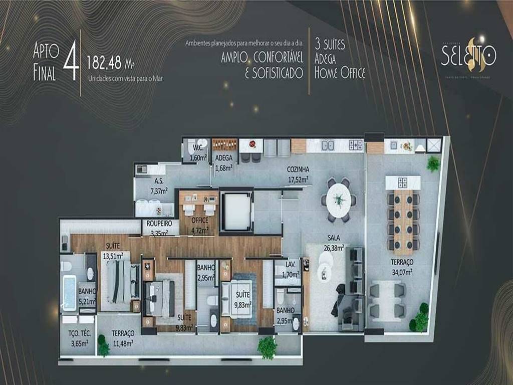 Apartamento com 3 quartos e 182 m² em Ocian, Praia Grande