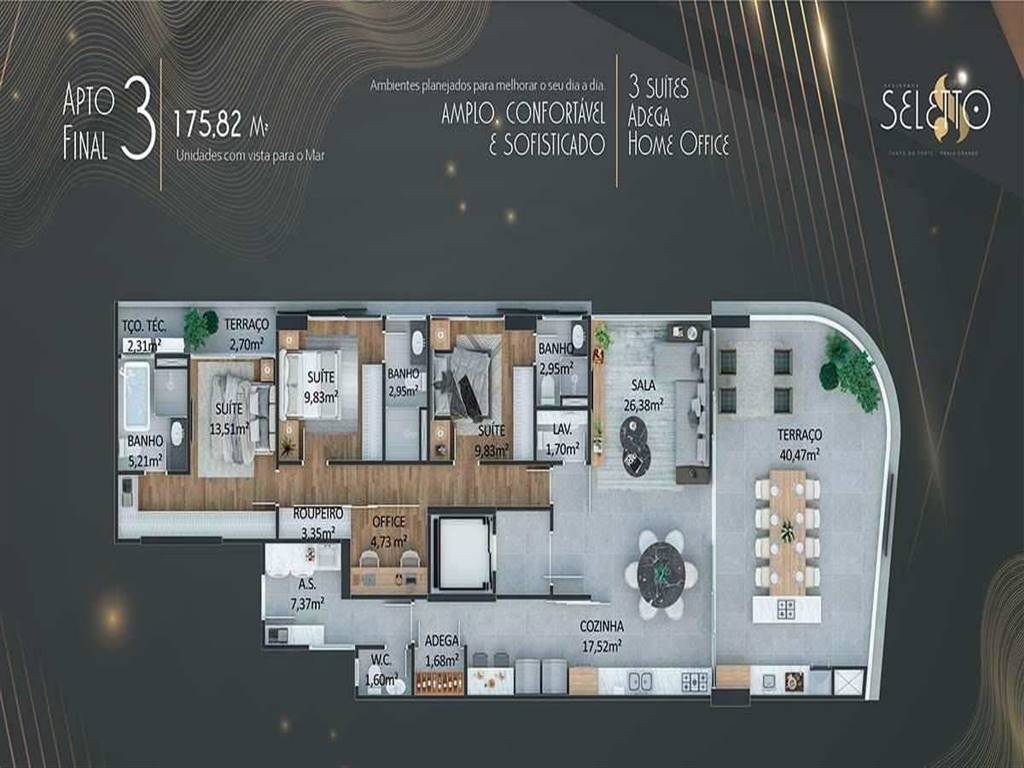 Apartamento com 3 quartos e 175 m² em Ocian, Praia Grande