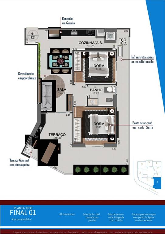 Apartamento com 1 quarto e 40 m² em Ocian, Praia Grande