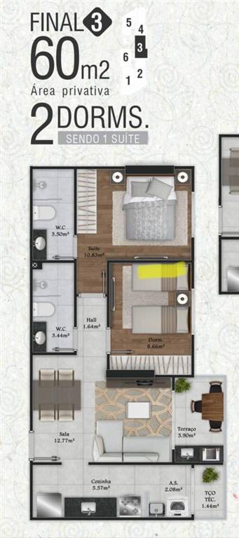Apartamento com 2 quartos e 79 m² em Vila Caiçara, Praia Grande
