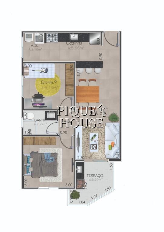 Apartamento com 2 quartos e 51 m² em Boqueirão, Praia Grande