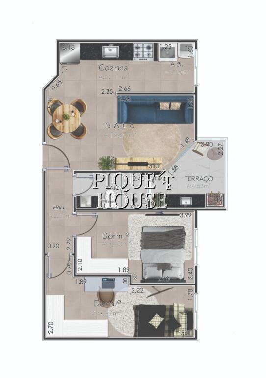 Apartamento com 2 quartos e 51 m² em Boqueirão, Praia Grande