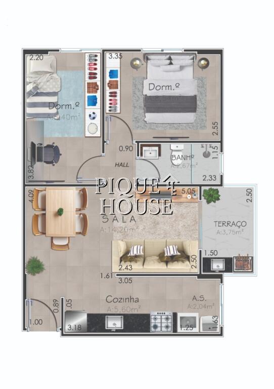 Apartamento com 2 quartos e 51 m² em Boqueirão, Praia Grande