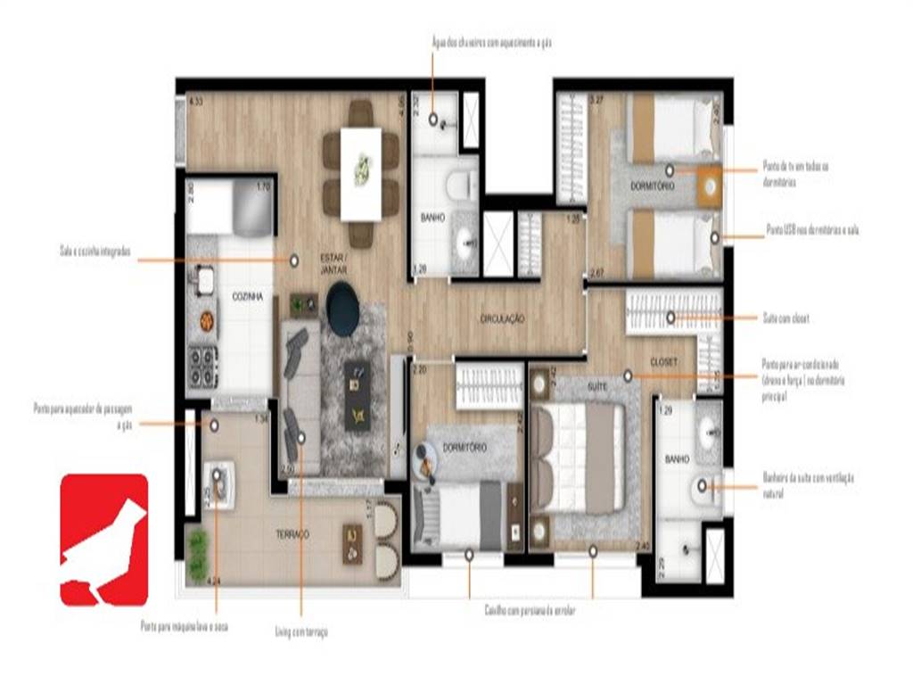 Apartamento com 3 quartos e 67 m² em Vila Guilhermina, Praia Grande
