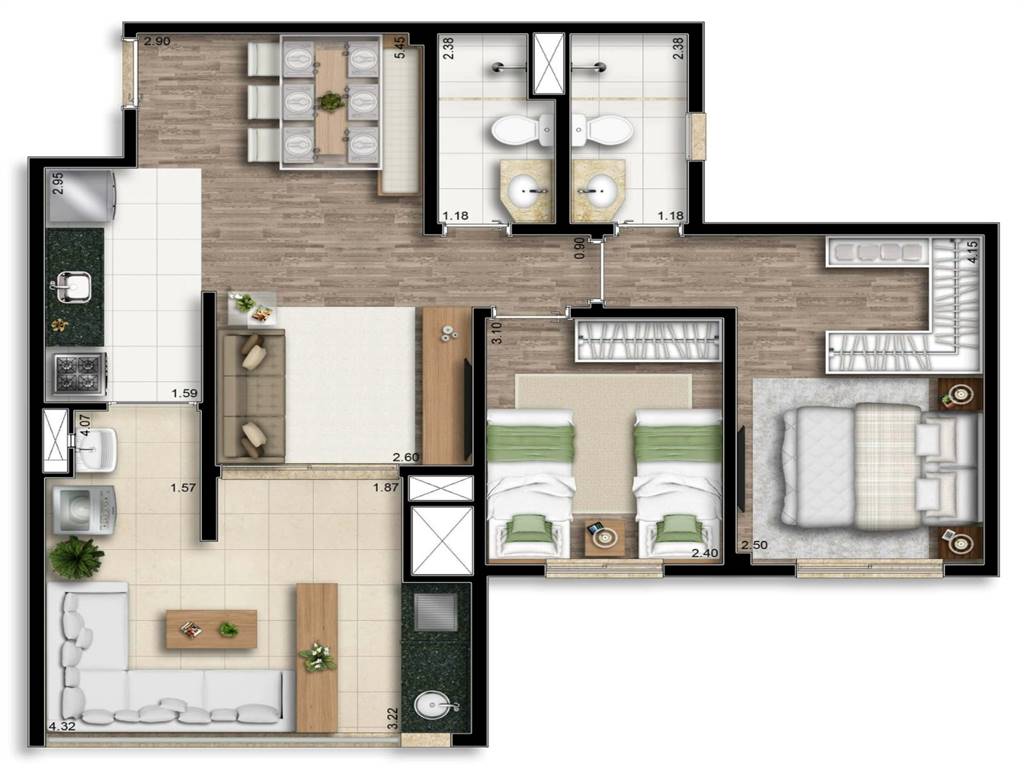 Apartamento com 2 quartos e 68 m² em Vila Guilhermina, Praia Grande