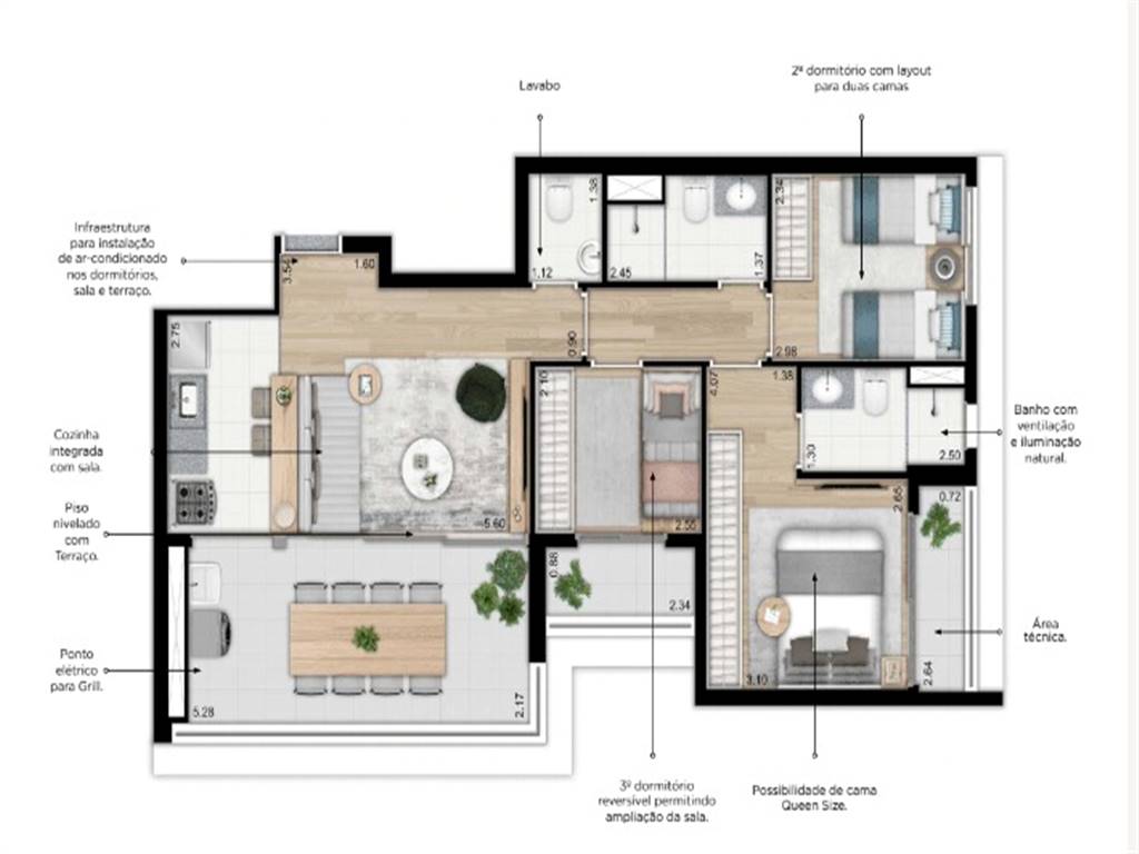 Apartamento com 3 quartos e 79 m² em Vila Guilhermina, Praia Grande