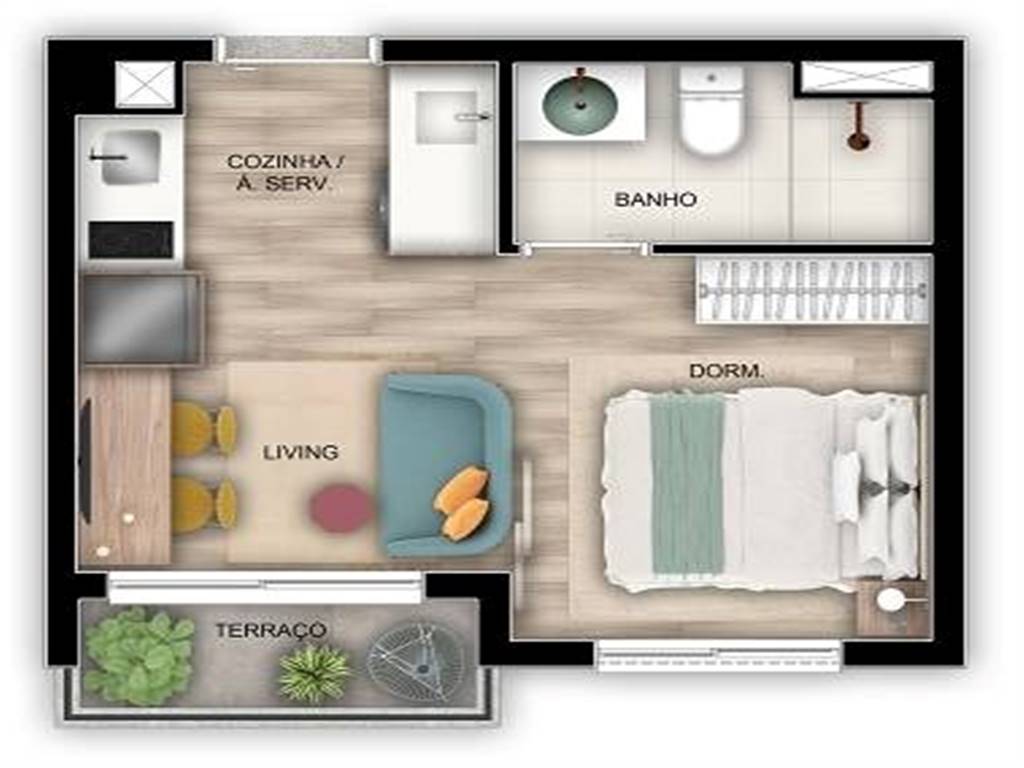 Apartamento com 1 quarto e 24 m² em Vila Guilhermina, Praia Grande