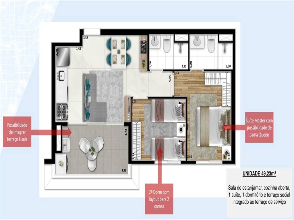 Apartamento com 2 quartos e 49 m² em Vila Guilhermina, Praia Grande