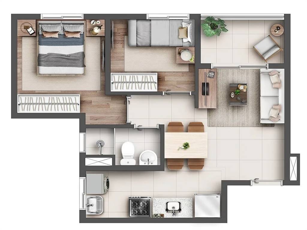Apartamento com 2 quartos e 42 m² em Vila Guilhermina, Praia Grande