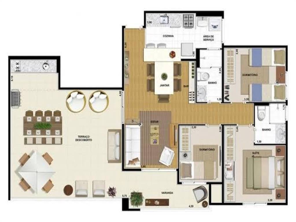 Apartamento com 3 quartos e 104 m² em Vila Guilhermina, Praia Grande