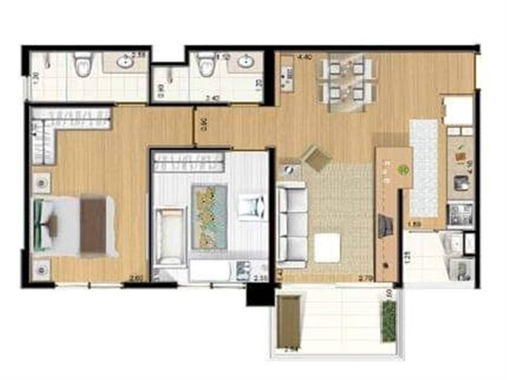 Apartamento com 2 quartos e 62 m² em Vila Guilhermina, Praia Grande