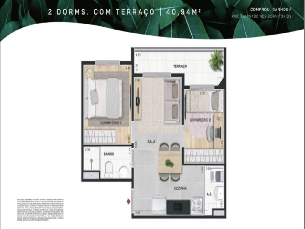 Apartamento com 2 quartos e 42 m² em Vila Guilhermina, Praia Grande