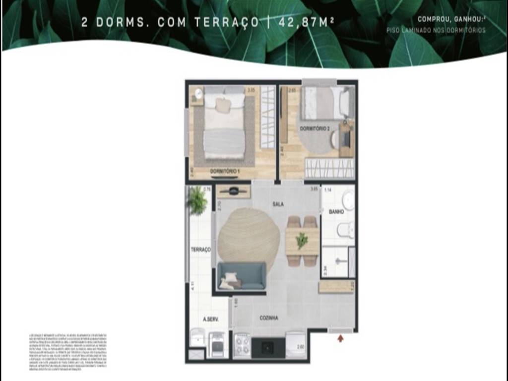 Apartamento com 2 quartos e 42 m² em Vila Guilhermina, Praia Grande