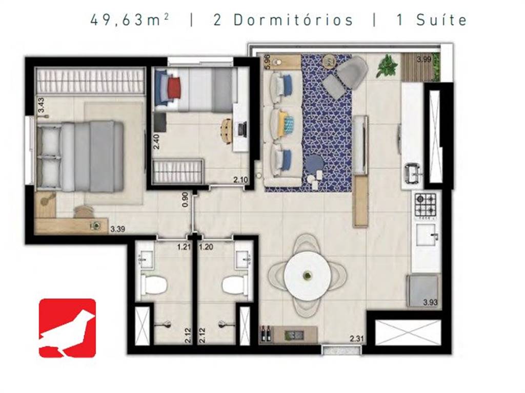 Apartamento com 2 quartos e 45 m² em Vila Guilhermina, Praia Grande