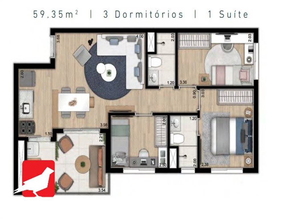 Apartamento com 2 quartos e 45 m² em Vila Guilhermina, Praia Grande