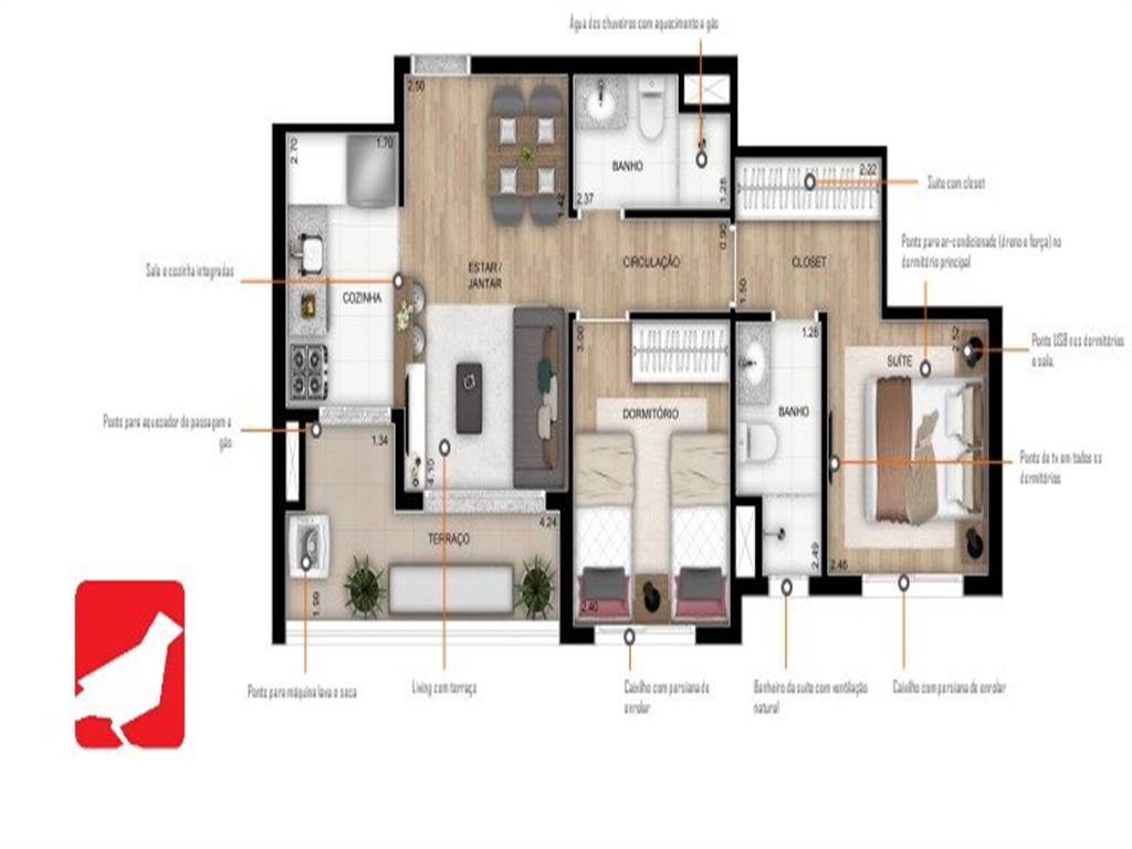 Apartamento com 2 quartos e 55 m² em Vila Guilhermina, Praia Grande