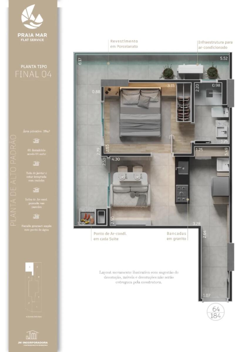 Apartamento com 1 quarto e 39 m² em Vila Caiçara, Praia Grande